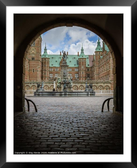 Entrance through a dark gate under an arch to Frederiksborg cast Framed Mounted Print by Stig Alenäs