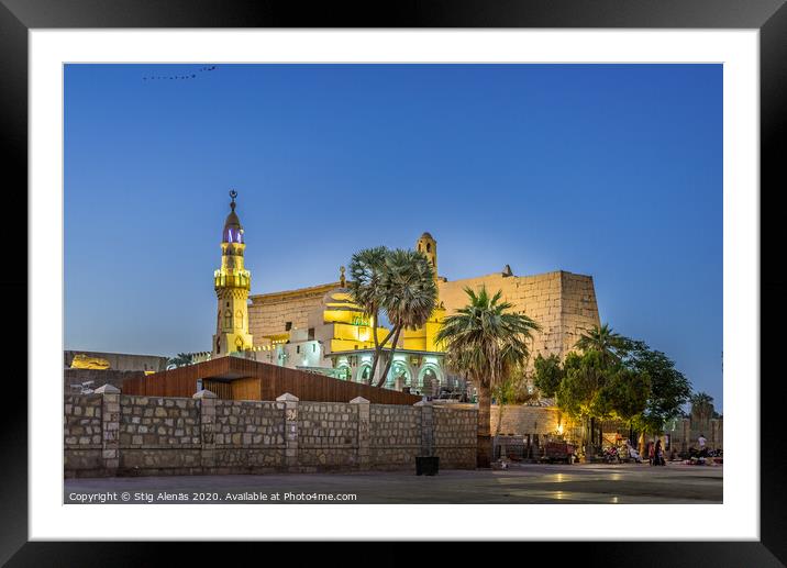 The illuminated luxor temple at nigt with  glowing brickwalls Framed Mounted Print by Stig Alenäs