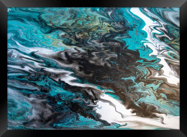Deep Sea Acrylic Pour  Framed Print by Julie Chambers