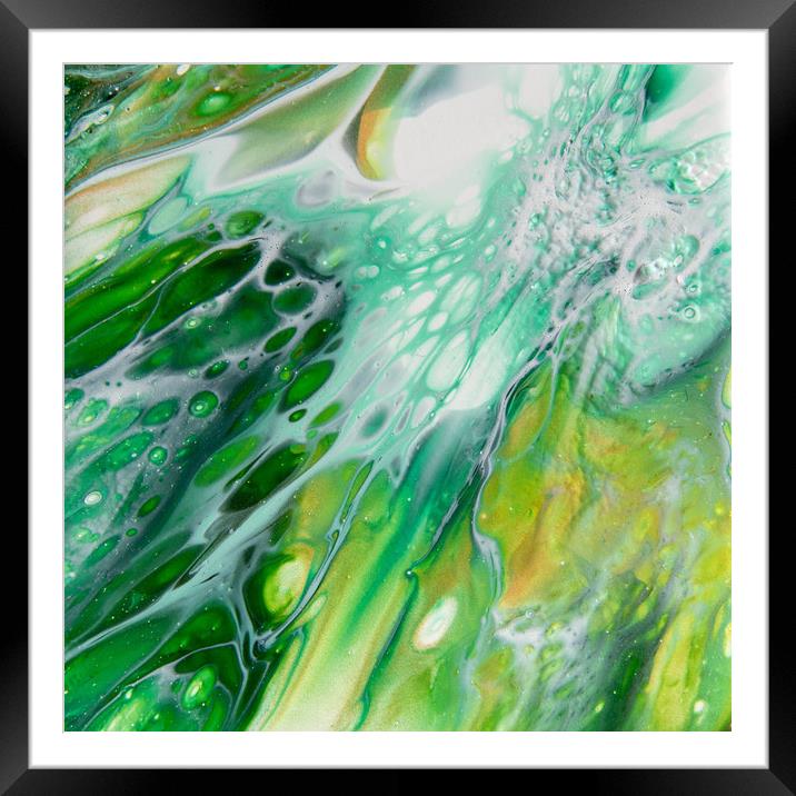 Splash of Green Acrylic Pour Framed Mounted Print by Julie Chambers