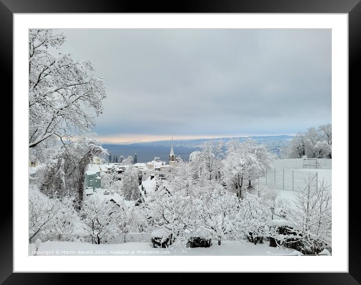 Snowy morning at Lake Zurich Framed Mounted Print by Martin Baroch