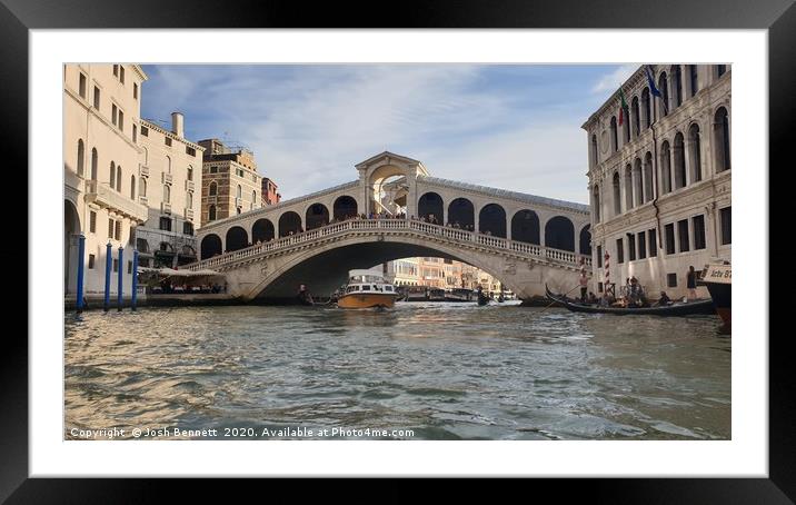 Venice Bridge view from a gondala. Framed Mounted Print by Josh Bennett