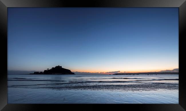 Silhouette of St Michaels Mount, Cornwall Framed Print by Mick Blakey