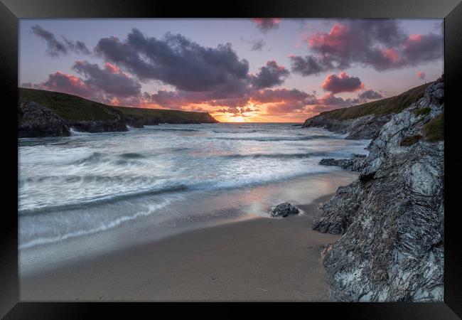 Polly Joke beach Sunset, Cornwall Framed Print by Mick Blakey