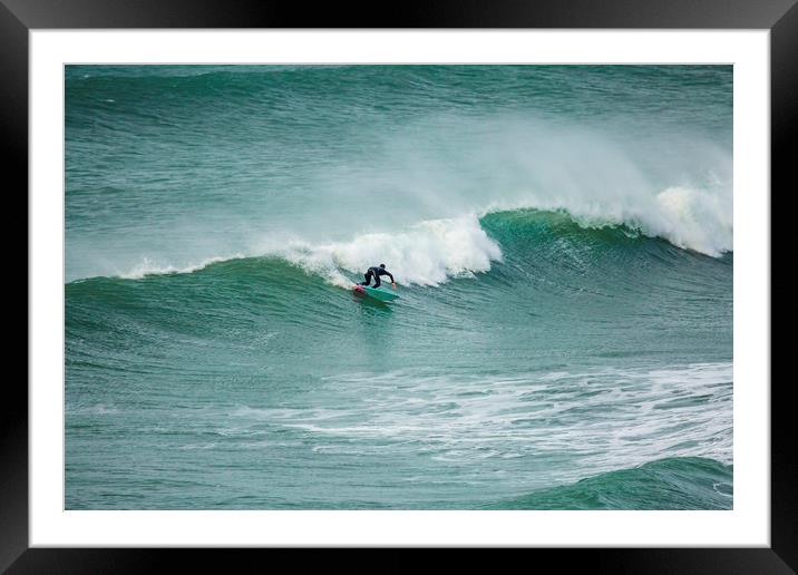 Surfer Carving the Waves, Fistral Framed Mounted Print by Mick Blakey