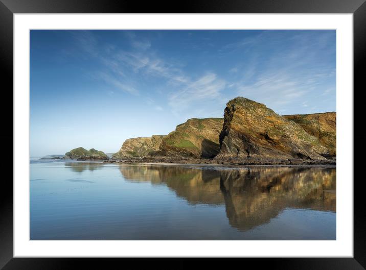 Reflections, Whipsiderry Beach, Cornwall Framed Mounted Print by Mick Blakey