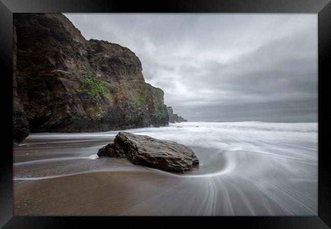Tide around rock, Whipsiderry Beach Framed Print by Mick Blakey