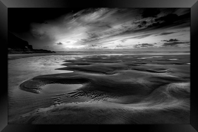 Curves in Sand, Perran Sands, Cornwall Framed Print by Mick Blakey