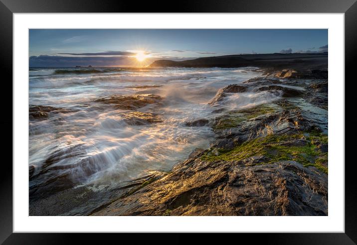 Late light, Constantine Bay, Cornwall Framed Mounted Print by Mick Blakey