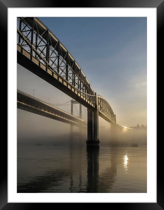  Tamar Bridges in mist, Cornwall Framed Mounted Print by Mick Blakey