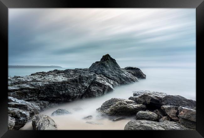 Rock Formations on beach, Carlyon Bay, Cornwall Framed Print by Mick Blakey