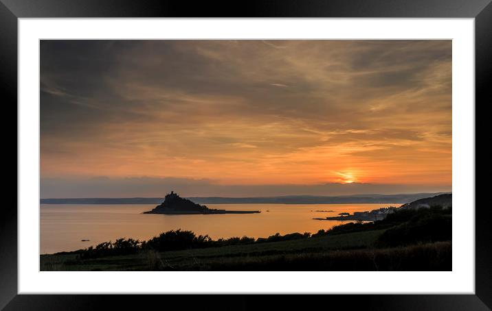 Setting Sun, St Mihaels Mount, Cornwall Framed Mounted Print by Mick Blakey
