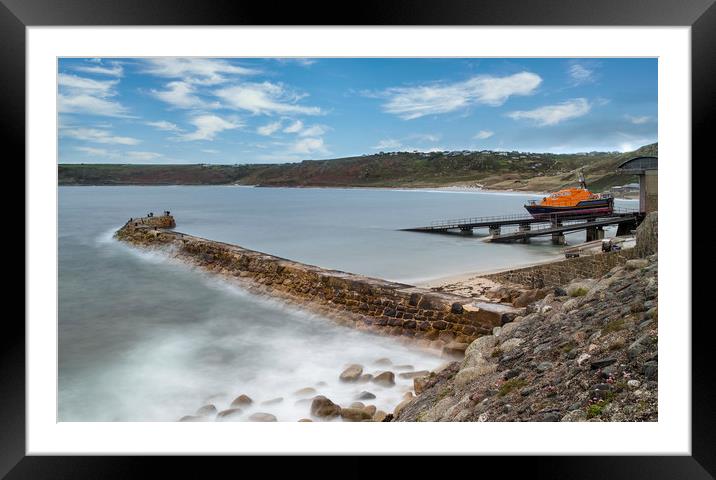 Lifeboat Station and Sea Wall, Sennen, Cornwall Framed Mounted Print by Mick Blakey