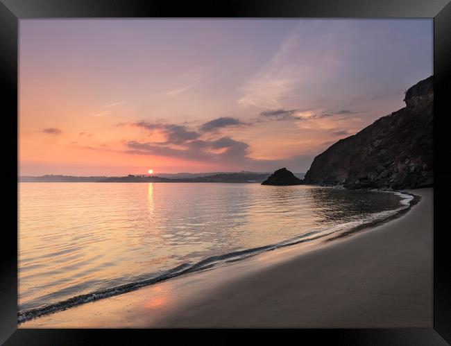 Serene Sunset, Polkerris Beach, Cornwall Framed Print by Mick Blakey