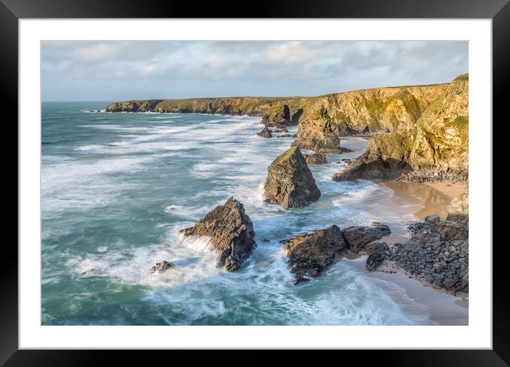 Late Afernoon in December, Bedruthan Steps, Cornwa Framed Mounted Print by Mick Blakey