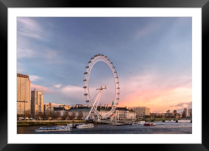 London Eye Sunset Framed Mounted Print by Mark Jones