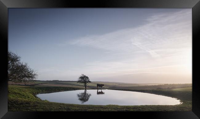 Dew Pond on Ditchling Beacon Framed Print by Mark Jones