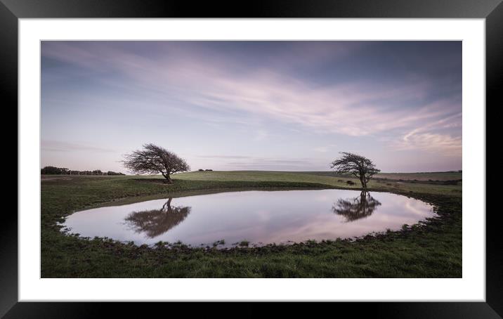 Dew Pond and Trees Framed Mounted Print by Mark Jones