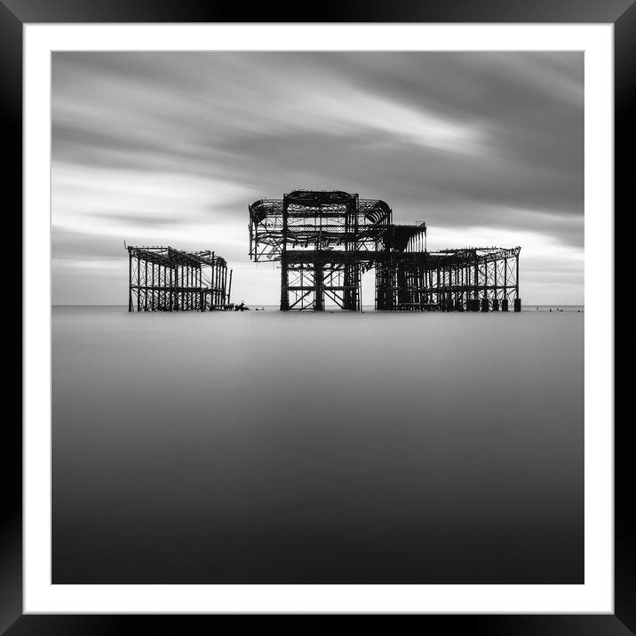 Brighton West Pier, Dramatic Sky Framed Mounted Print by Mark Jones