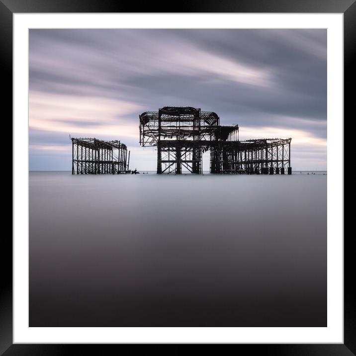 Brighton West Pier, Dramatic Sky Framed Mounted Print by Mark Jones