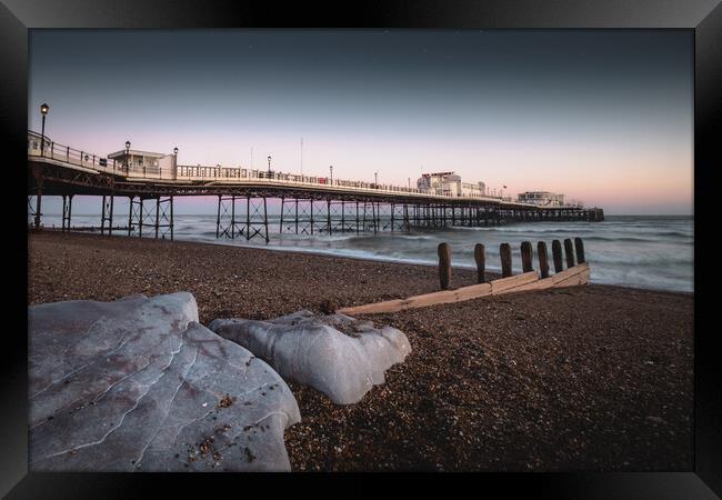 Worthing Pier Sunset Framed Print by Mark Jones