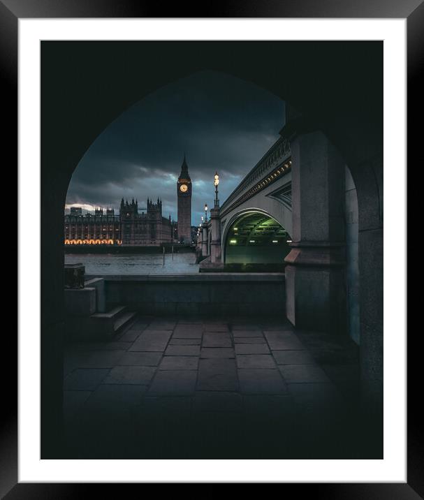 Houses of Parliament, Westminster Bridge, Twilight Framed Mounted Print by Mark Jones