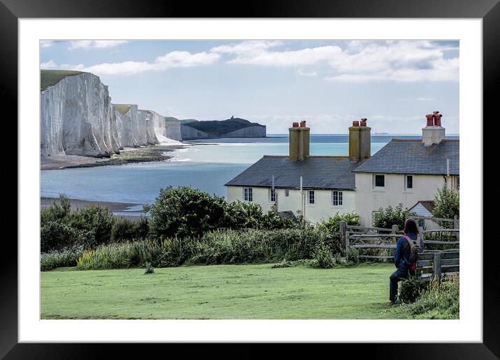 The Coastguard Cottages and the Seven Sisters Framed Mounted Print by Mark Jones