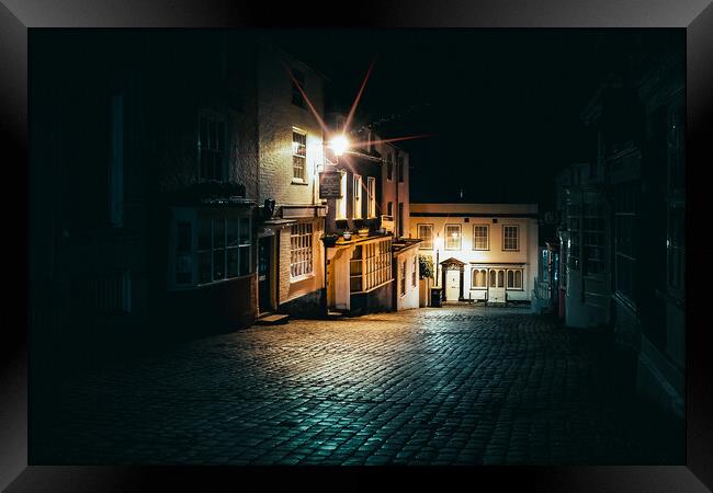 Quay Street, Lymington, Hampshire, UK, at night Framed Print by Mark Jones