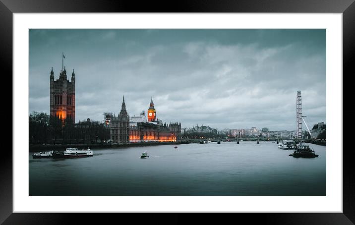 House of Parliament, London Eye at Twilight Framed Mounted Print by Mark Jones