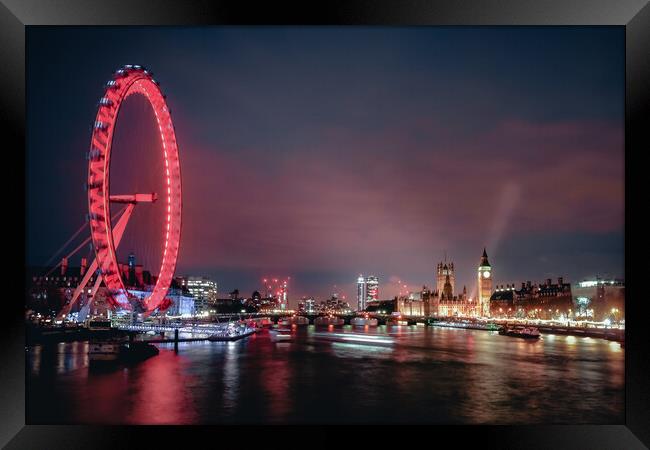 London Eye and Big Ben at Night Framed Print by Mark Jones