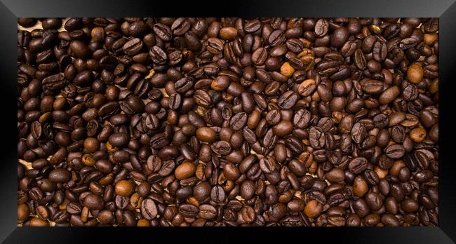 Coffee beans as background picture - top down view Framed Print by Erik Lattwein