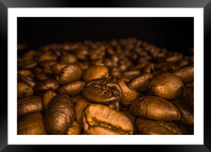 Freshly roasted Coffee Beans - macro shot Framed Mounted Print by Erik Lattwein
