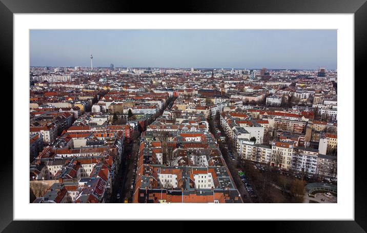 Apartment blocks in Berlin - view from above Framed Mounted Print by Erik Lattwein