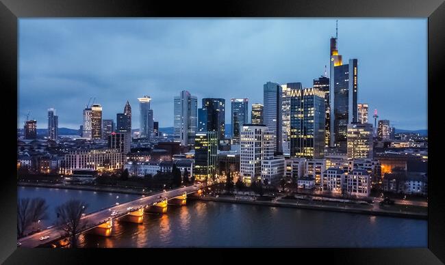 The skyscrapers of Frankfurt Germany at night Framed Print by Erik Lattwein