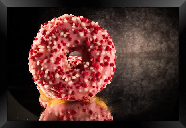 Strawberry sugar doughnuts in close-up view - macro shot Framed Print by Erik Lattwein