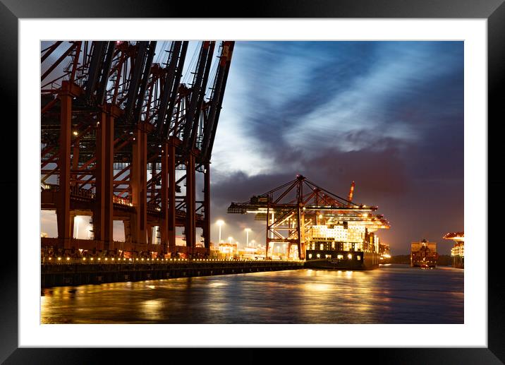 Eurogate Container Terminal in the Port of Hamburg - CITY OF HAMBURG, GERMANY - MAY 10, 2021 Framed Mounted Print by Erik Lattwein
