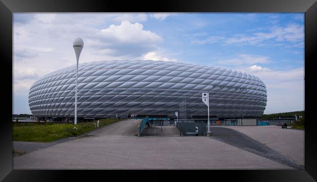 Famous Allianz Arena stadium in Munich - Home of famous soccer club FC Bayern Muenchen - MUNICH, GERMANY - JUNE 03, 2021 - CITY OF MUNICH, GERMANY - JUNE 03, 2021 Framed Print by Erik Lattwein