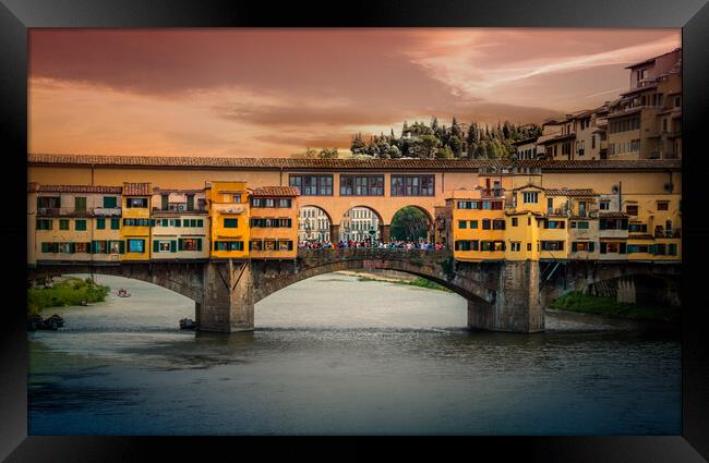 Famous Ponte Vecchio Bridge in Florence Framed Print by Erik Lattwein
