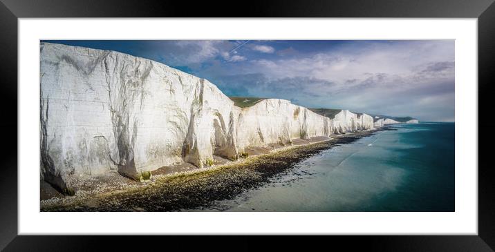The White Cliffs of Seven Sisters at the English Coast Framed Mounted Print by Erik Lattwein