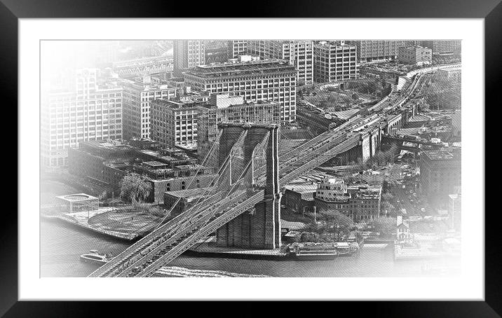 Aerial view over Brooklyn Bridge New York Framed Mounted Print by Erik Lattwein