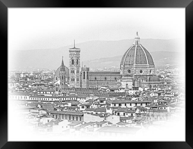 Panoramic view over the city of Florence from Michelangelo Squar Framed Print by Erik Lattwein