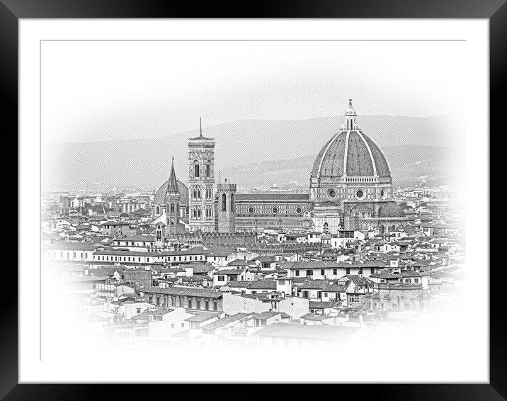 Panoramic view over the city of Florence from Michelangelo Squar Framed Mounted Print by Erik Lattwein