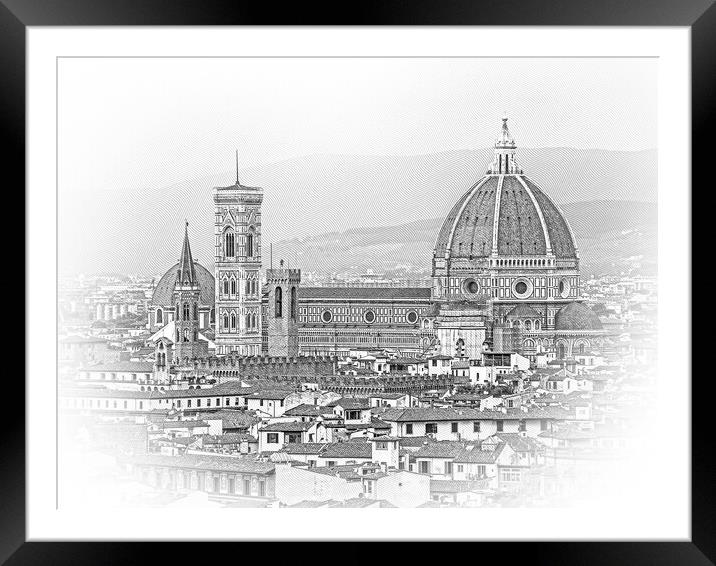 Cathedral of Santa Maria del Fiore in Florence on Duomo Square - Framed Mounted Print by Erik Lattwein
