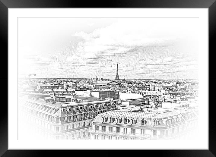 Aerial view over Paris with Eiffel Tower Framed Mounted Print by Erik Lattwein