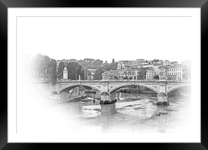 Ancient Bridges over River Tiber in Rome Framed Mounted Print by Erik Lattwein