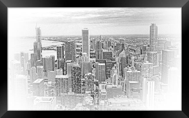 Aerial view over Chicago in the evening Framed Print by Erik Lattwein