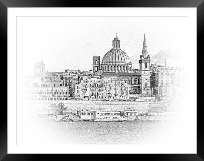 Typical and famous skyline of Valletta - the capital city of Mal Framed Mounted Print by Erik Lattwein