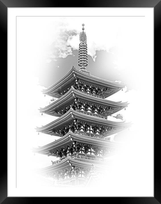 Wonderful pagoda tower at Senso Ji Temple in Tokyo Asakusa Framed Mounted Print by Erik Lattwein
