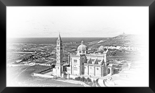 Famous Ta Pinu church on the Island of Gozo - Malta from above Framed Print by Erik Lattwein