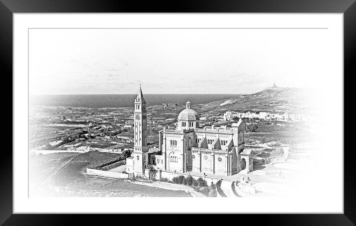 Famous Ta Pinu church on the Island of Gozo - Malta from above Framed Mounted Print by Erik Lattwein